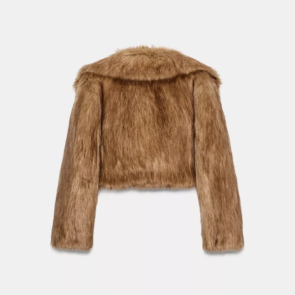 Zara Women's golden tan Brown Faux Fur Coat Sz M - Picture 3 of 11